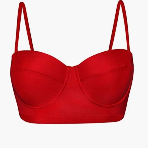 New Retro Vintage Red Bikini Top Underwire Support Lift - Size Large (US 12-14) - Picture 2 of 7